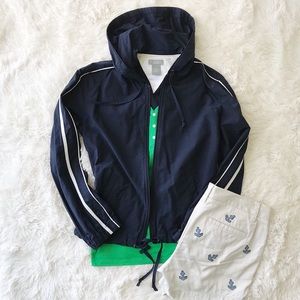 Bass navy zip front windbreaker with white stripes